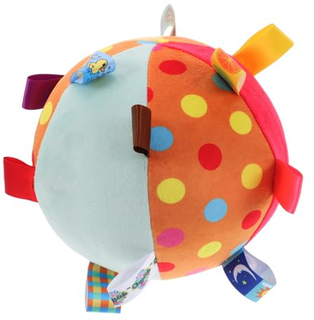 FRCOLOR Balle Sensorielle pour Bébé en Tissu Doux avec Clochette, Jouet D'activité Sécurisé et Solide pour Développement et Préhension Lit Bébé