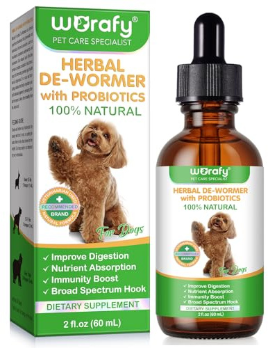 Gouttes Vermifuges pour Chiens avec Probiotiques - 60 ML, Soutien 100% Naturel pour la Santé Digestive et Immunitaire, Favorise l'Absorption des Nutriments et la Prévention des Parasites Intestinaux