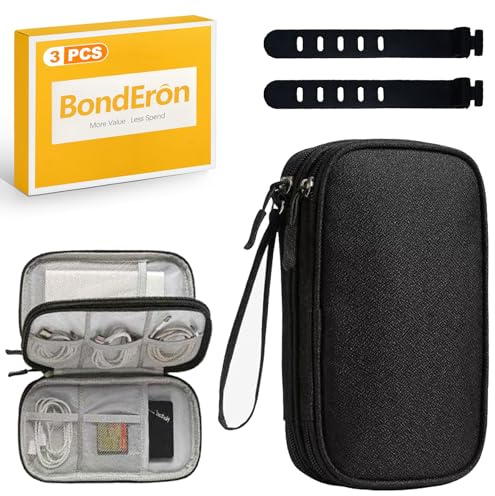 BondEron Elektronisk organisatörväska dubbla skikt resväska för kablar tillbehör väska kabelväska vattenavvisande kabelarrangör för laddare powerbank hårddisk svart