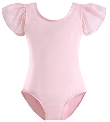 Stelle Girls Leotards Black Ballet Dance Leotards Ruffle Short Sleeve Gymnastics Outfits (Ballet Pink, 90)
