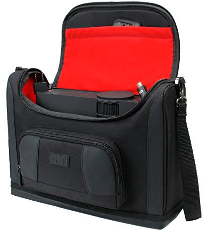 USA Gear Mini Projector 4K Bag - Small Portable Projector Case with Customizable Dividers, Accessory Pockets Compatible with XuanPad Projector 2024, Elephas Projector, YOTON Y3 Mini Projector - Red