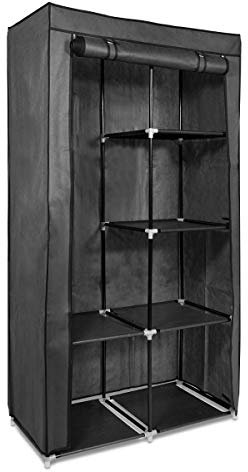Navaris Stoff Kleiderschrank mit Kleiderstange - Faltschrank 88x170x45cm mit Stange - Schrank groß stabil - Stoffschrank faltbar aus Vlies in Grau