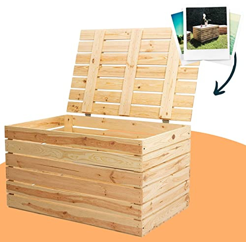 Truhenking Traumhaft rustikale Holztruhe 80x50x39cm Holztruhe in hellem, unbehandelten Naturholz mit Deckel | für alle Räume, auch Kinderzimmer | drinnen & draußen