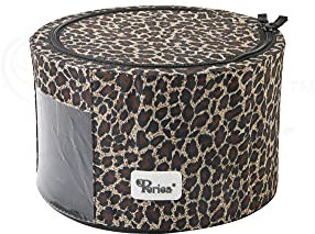 Periea 'Abby' Round Home Storage Boxes with Zip Lids, Front Window & Folding Steel Frame (Gold Leopard, Small)