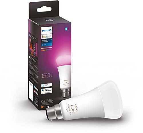 Philips Hue White and Color Ambiance Lampadina Smart LED, Attacco a Baionetta B22, Luce Bianca o Colorata, 100 W