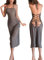 Damen Minikleid mit tiefem V-Ausschnitt, Neckholder, rückenfrei, für Damen, Party, Nacht, sexy, Club, figurbetont, Grauer langer Rock, Einheitsgröße