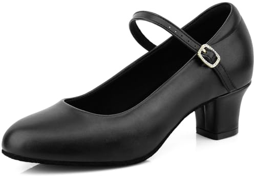 Women's Character Shoes Wedding Ankle Strap Heels Latin Dance Pumps, Black 5.5 M US