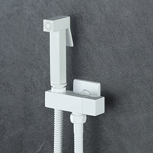 Boyuan Pulvérisateur de Bidet à Main Laiton Kit Douchette WC Mural Haute Pression Pulvérisateur de Toilette Kit de Pulvérisateur de Bidet avec Tuyau de Douche, Vanne D'équerre, Eau Froide,Blanc