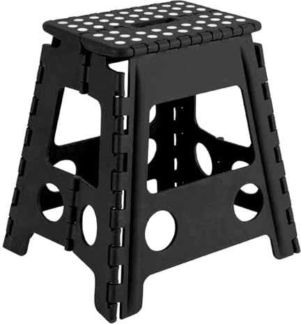 Acan Tradineur - Taburete Plegable Multiusos - PVC - Escalera Infantil Antideslizante - Altillo para Cocina o Baño - Reposapiés para Niños - Máx. 150 kg (Negro - 39 x 22 x 29 cm)