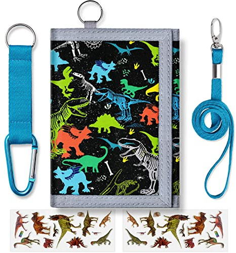 Yollber Kids Wallets for Boys With Coin Pocket Wallets for Kids Ages 5-7 4-8, Toddler Trifold Dinosaur Wallet With 9 Card Holders,Novelty Wallet for Childrens Birthday Gifts