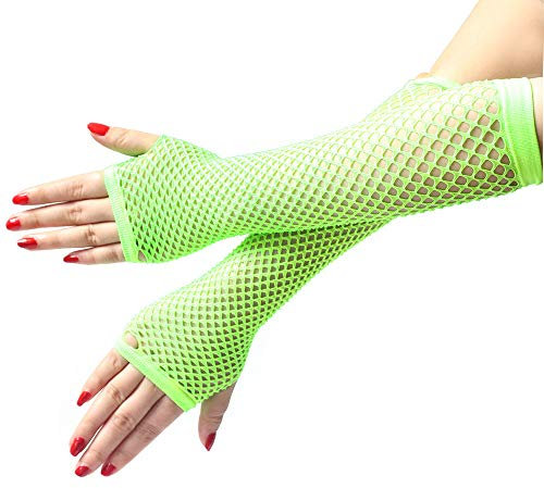 SYSUII Lang Fischnetz Handschuhe,1 Paar Fingerlose Fischnetz Handschuhe Netz Mesh Handschuhe Mode Opernhandschuhen Abendhandschuhe für 80er Jahre Verkleidung Kostüm Party Lieferungen -Grün #2,23-53CM