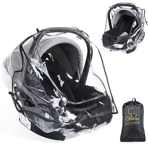 Orzbow Universal Regenschutz für Babyschale (z.B. Maxi-Cosi/Cybex/Römer),Transparent Regenverdeck Babyschale,mit Einfacher Zugang Rolltor,Trageöffnung und Luftlöchern,PVC-Frei