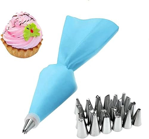 Punte per tubazioni 26 pz/set Punte per sacchetti di pasticceria in silicone Ugelli per tubazioni per torte Sacchetti per pasticceria riutilizzabili + 24 Set di ugelli Kit di ugelli per tubazioni