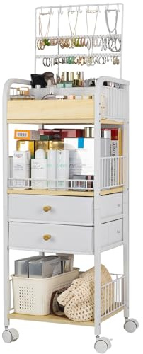YGJT Makeup Organizer, Floor Skincare Cosmetics Organizer with Drawers, Jewelry Organizers and Storage for Earring Necklace, Vanity Organizer for Skin Care Perfume Makeup Brush Nail Polish Hair Tool