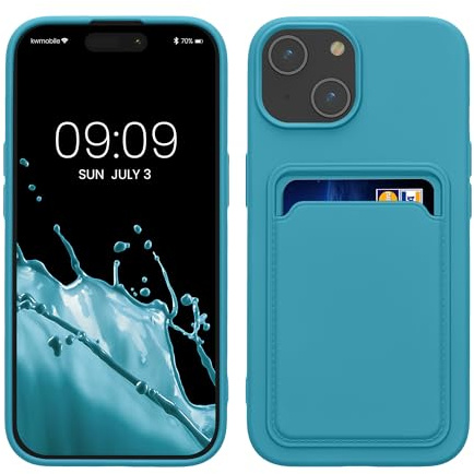 kwmobile fodral kompatibelt med iPhone 15 fodral – TPU telefonskydd med kreditkortshållare – ljusblå matt