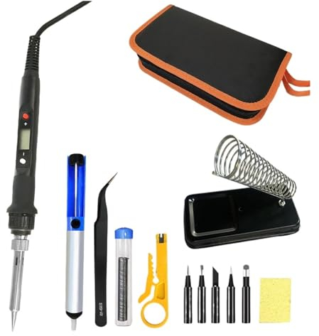 MZZYG Kit de Soldador Juego De Soldador Eléctrico Digital De 80W, Estación De Soldadura De Hierro con Puntas De Fundente De Pasta De Soldar, Bolsa De Herramientas con Soporte(80W Black set2)
