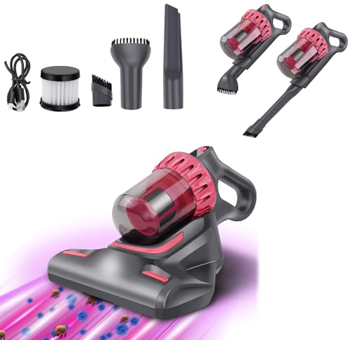 Aspirateur anti-acariens pour matelas avec lumière UV et capteur d'acariens, 10 kpa élimine 99,9 %, aspirateur à main pour matelas, bac à saleté 200 ml, aspirateur anti-acariens pour lits, canapés