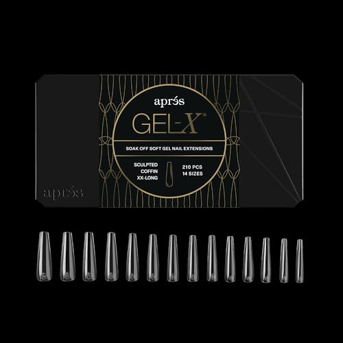 Apres Gel-X® Coffin Box of Nail Tips | 280 Soft Gel Tips, 14 Sizes 00-9 | Half-sizes Included (Sculpted Coffin Extra Extra Long, 280 Count)
