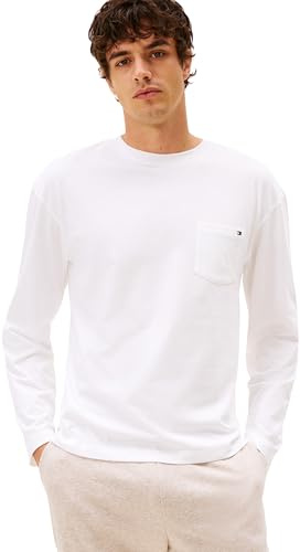 Tommy Hilfiger Camiseta de Manga Larga Hombre Pocket tee con Cuello Redondo, Blanco (TH Optic White), XXL