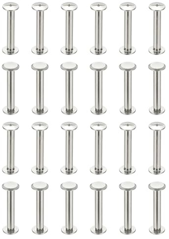 PATIKIL 24 Sets Chicago Screws, 4x25mm(DxH) Chicago Screws Phillips Binding Post Screw Bolts Leather Rivets 304 Stainless Steel Fasteners for Leather Belt Scrapbook Photo Albums, Silver