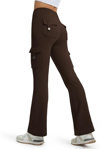 Libin Leggings Thermique évasé pour Femme Hiver Cargo | Chaud Imperméable Pantalon Doublé Polaire de Randonnée Yoga Sport Ski Bootcut Pantalon avec Poches