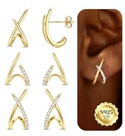 LOLIAS Gold Earrings for Women 14K Gold Plated Cubic Zirconia Diamond Stud Earrings 925 Sterling Silver Post Minimalist Lightweight Dainty Earring Hypoallergenic Trendy Jewelry Gift for Ladies