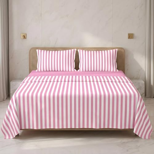 Ruggeri - Completo Letto - 100% Morbida Microfibra di Alta Qualità | 2 Federe 50x80cm + 1 Lenzuolo con Angoli 170x200cm + 1 Lenzuolo Sopra 240x280cm - Collezione Beat (Righe Rosa, Matrimoniale)