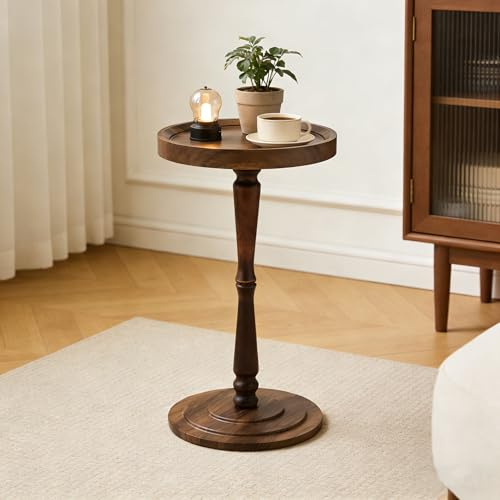 AYES Small Round Side Table - End Tables with Raised Edge for Plant Potted Stands Bonsai Night Lights for Sofa Bedside Living room Bedroom Study and Small Spaces