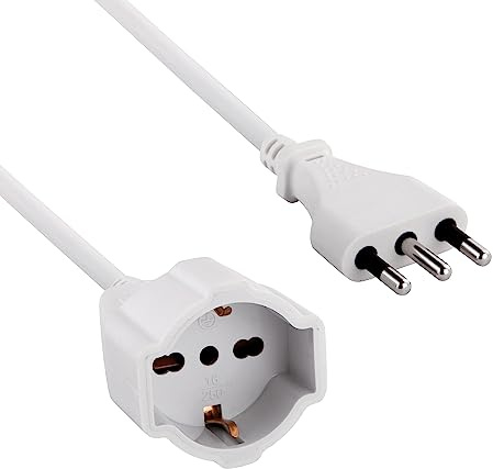 VELAMP PROLITS-5 Prolunga 5 mt: Spina 16A e Presa polivalente (schuko + 10/16A), Bianco-Sezione Cavo 3G1,5 mm, 230 V