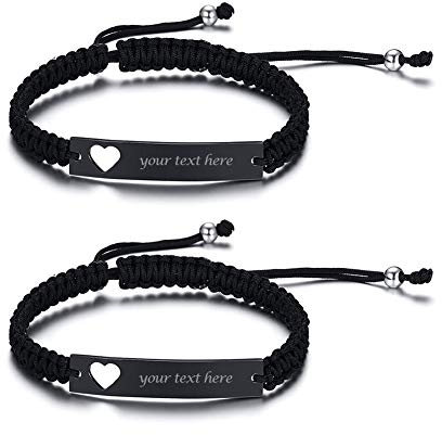VNOX Personalisierte Gravur Anpassen Paare Schwestern Freundschaft Brautjungfer Familie Schmuck-Set für 2/3/4/5 Edelstahl Geflochtene Hohl Herz Bar Armband für Frauen Männer