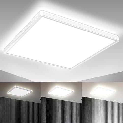B.K.Licht - Pannello LED a luce indiretta, piatto, dimmerabile a passi, pannello LED soffitto, pannelli led, 42x42x2,9 cm, bianco