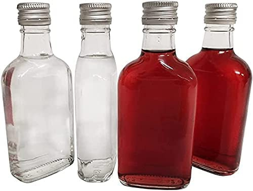 20 x Flask Glass Bottles 200 ml (0.2L) & Metal Screw Caps (Twist on Lids) - Home Brewing Gin Oil Vinegar Wine Vodka - DIAH (20 x 200 ml Flask Bottle + Silver Screw Caps)