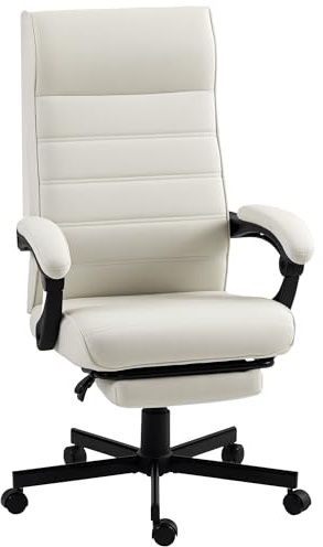 Vinsetto Office Chair, Computer Desk Chair, Fabric Swivel Chair with Adjustable Height and Rolling Wheels for Home Office Work Study, Cream White