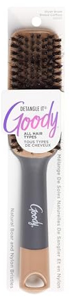 Goody Detangle It Boar Bristle Hair Brush, Use as a Detangling or Styling Brush, Conditions & Boosts Shine, Helps Tackle Knots & Reduce Frizz, For Wet or Dry Hair, Brown/Grey