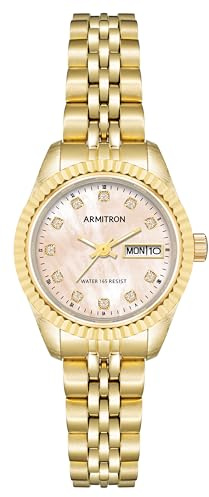 Armitron Women's Genuine Crystal Accented Day/Date Function Bracelet Watch, 75/2475,Gold