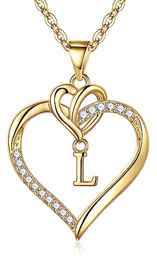 TINGN Halskette Gold Damen Buchstaben Kette, 14K Vergoldete CZ Herz Anhänger Ketten für Frauen Kette mit Buchstaben L Damen Mädchen Schmuck Geburtstagsgeschenk für Frauen Freundin Teenager Mädchen