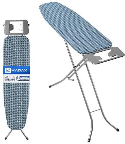 KADAX Bügelbrett 110x30cm Bügelfläche, Klappbares Tischbügelbrett mit Verstellbarer Höhe & hitzebeständiger Bügeleisenablage, Robuster Bügeltisch Made in EU (Blau)