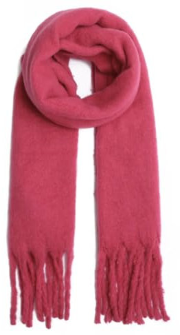 FASHION YOU WANT Damen Web Strickschal UNI FARBEN und langen dicken Fransen, warmer Winter, Stola (UNI fuchsia)