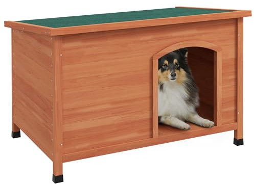 PawHut Wooden Dog Kennel Outdoor Pet House Elevated with Removable Floor, Openable Roof, for Large Dogs, 100 x 65.5 x 68cm - Natural Wood Tone
