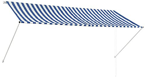 Homgoday Einziehbare Markise Balkonmarkise Klemmmarkise Handbetrieben Fallarmmarkise Fenstermarkise Sonnenschutz für Fenster Terrasse Balkon 300×150 cm Blau und Weiß