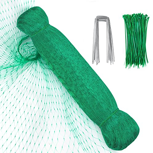 Green Garden Bird Netting Vegetable Grass Seed Pea Fruit Trees Lawn Pond Netting Reusable Garden Mesh Seed Cover Protection Net 50 Cable Ties 10 U-Shaped Pegs 4M*15M