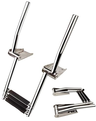 Escalera TelescóPica De 3 Escalones A Bordo De Acero Inoxidable Escalera De Muelle Plegable para Barcos Marinos Yates Piscina Capacidad De 272 Kg con Pasamanos En L