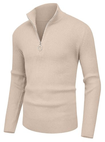 Sailwind Herren Strickpullover 1/4 Reißverschluss Pullover Für Männer Langarm Pullover Gerippte Schildkröte Hals Viertel Zip Strickwaren (Beige, S)
