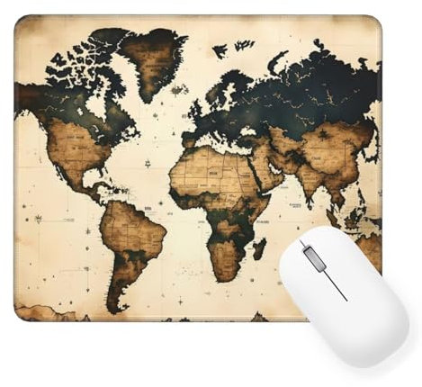 Tapis de Souris Gamer 420 x 350 mm Tapis de Souris Carte du Monde Tapis Souris Gaming Accessoire, Carré Rétro Mouse Pad avec Bords Surpiqués Imperméable Antidé Rapante Mousepad, Cadeaux Femmes W-985
