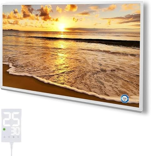 Hocosyme Infrarotheizung Bild 1000 Watt, Infrarotheizung Wandmontage mit Thermostat,Wochentimer - Elektroheizung mit Überhitzungsschutz - TÜV - Strand