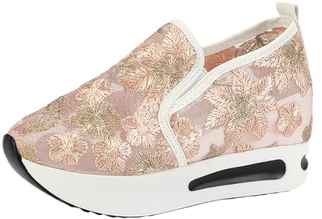 Generisch Chaussures traditionnelles Dirndl pour femme, chaussures de costume traditionnel pour femme, chaussures plates en maille, chaussures brodées respirantes, chaussures d'été décontractées