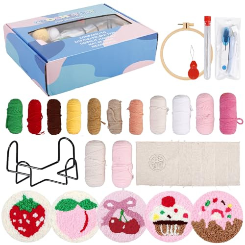 GOMETY Juego de posavasos de aguja de punzón de 6 piezas, kit de bordado de bricolaje, coaster de bordado, arte y artesanía, coaster de aguja para principiantes y niños con hilo para bordar