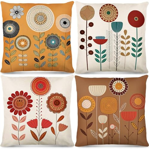 Simpeak Funda de Cojines 45x45 cm, Juego de 4 Fundas de Cojin con Estampado geométrico, Decorativa Funda Almohada Lino para Sofá Decorativos Hogar, Fundas de Cojines de Sofa Modernas
