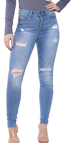 989Zé ENZO Jeans Skinny Strappati da Donna, Vita Media, vestibilità Slim EZL417 Azzurro 10