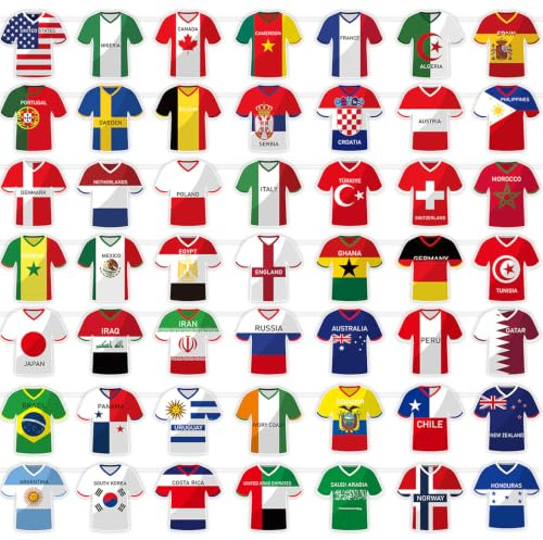 Detesaya WM 2026 Artículos de Aficionados, fútbol Mundial 2026 y Cadena de banderines, Set de 49 Piezas con Banderas Resistentes al Clima para Eventos Deportivos, Banderas de países internacionales